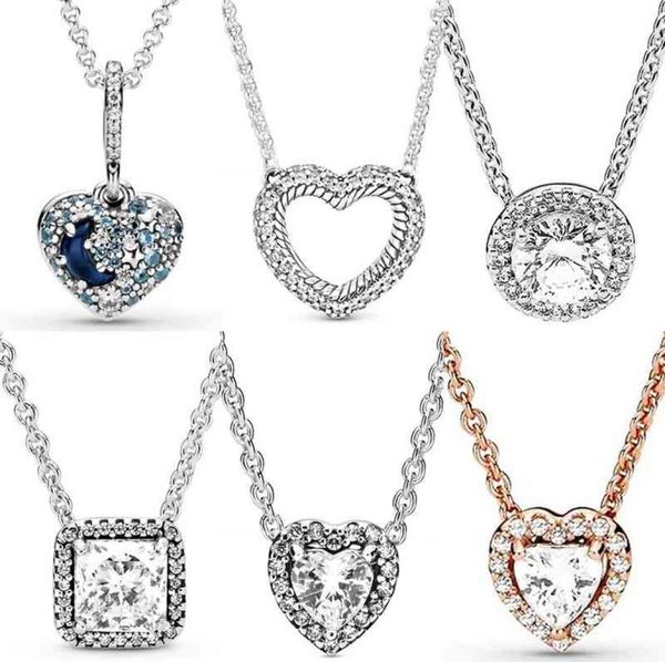 

sparkling blue moon & stars open heart classic timeless elegance 925 sterling silver necklace for bead charm jewelry3638871