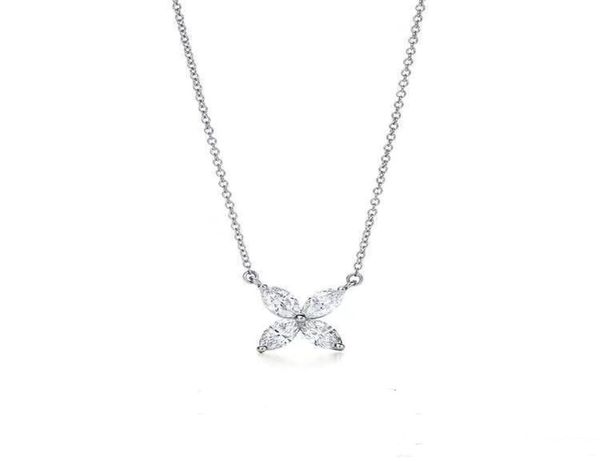 

fashion 925 sterling silver zircon crystal collar necklace clover peace necklace flower woman wedding brand jewelry for gift5433336