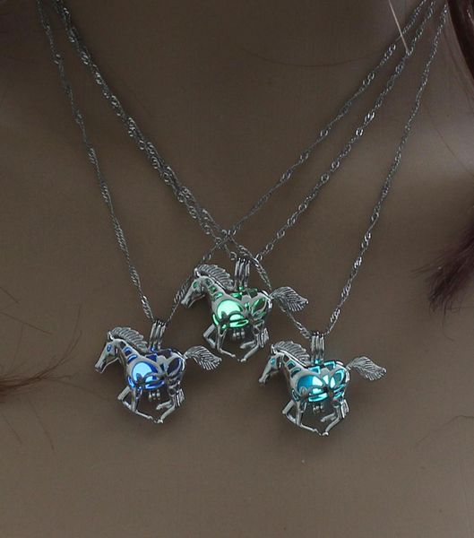 

european and american new alloy fashion necklace womens whole collocation party gift luminous beads horse pendant8324347, Silver
