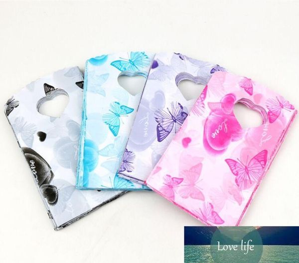 

new 200pcslot 4colors 15x9cm heart and butterfly patterns plastic jewelry gift bag jewelry pouches bags4293394, Pink;blue
