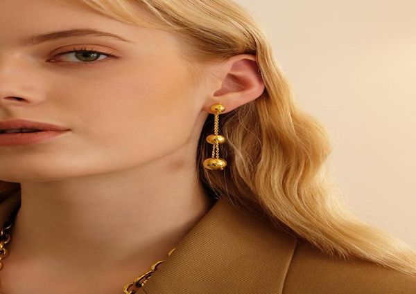 

brass with 18k gold tripe ball chain tassel drop earrings women jewelry punk party gown runway rare south korean japan boho4465119, Silver