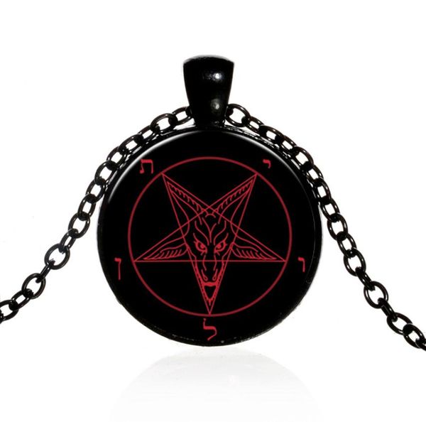 

vintage white red goat head rune necklace baphomet inverted pentagram punk black long chain mens satanism gothic jewelry5087089, Silver