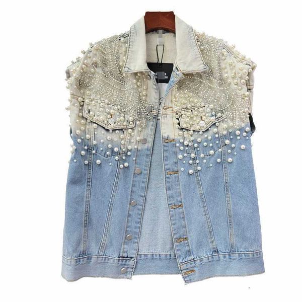 

2023 spring wear european new heavy industry studded with diamonds loose and thin washable denim jacket women, Black;white