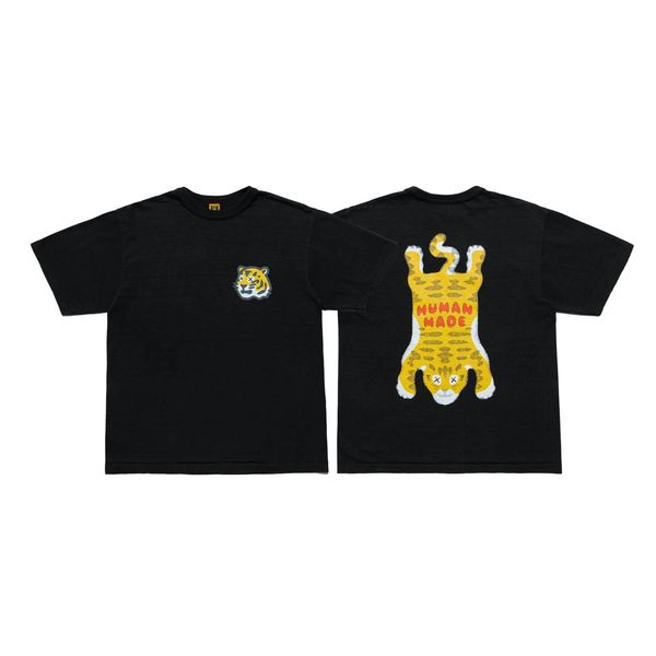 

23ss summer human made new fashion men's t-shirts cartoon tiger flying duck panda dog pig slub cotton short sleeved t-shirts for men wo, White;black