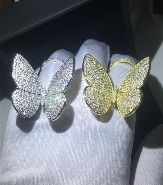 

vecalon luxury flying butterfly ring 925 sterling silver mirco pave diamond engagement wedding band rings for women jewelry8971420, Slivery;golden