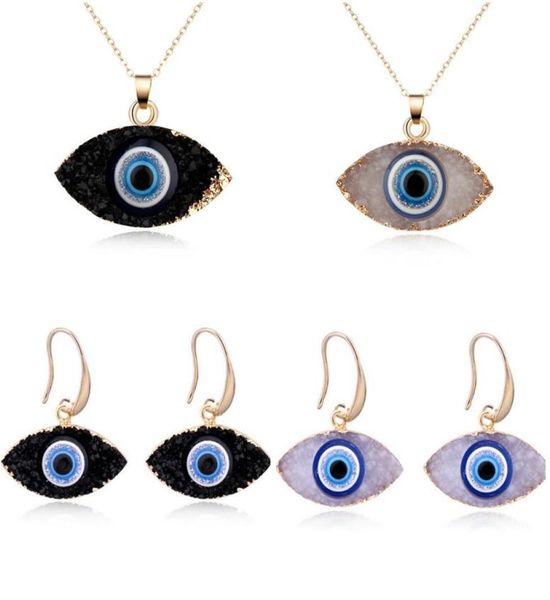 

fashion natural stone evil eyes pendant necklace earrings for women long chain crystal turkish eye necklaces girls luck jewelry7691603, Silver