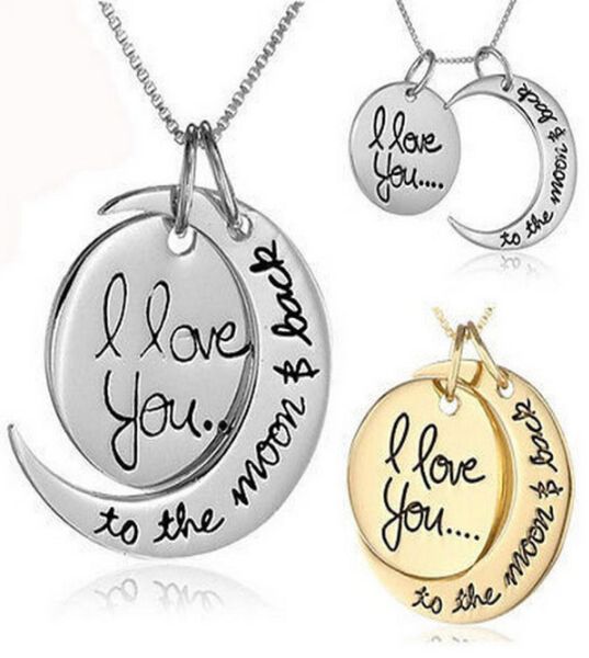 

moon necklace i love you to the moon and back necklace pendants for mom sister family pendant link chain choker fashion designer4222579, Silver