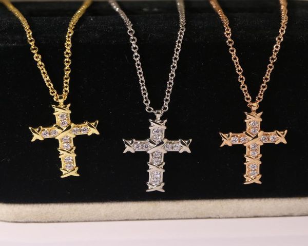

2021 fashion selling cross necklace jewelry s925 sterling silver t princess cut bling cz diamonds party eternity clavicle chai2819246