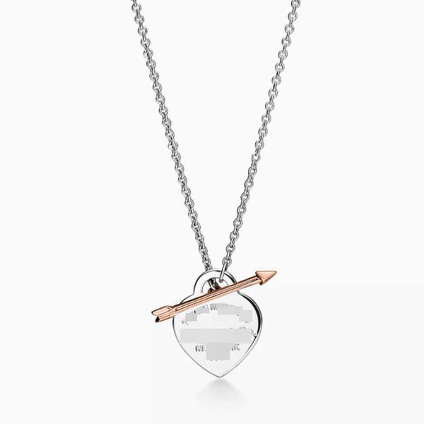 

versatile tiffay's new s925 silver heart-shaped arrow rose gold pendant necklace popular jewelry for men and women, Black