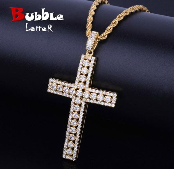 

cubic zirconia cross pendant gold color copper material bling zircon cross necklace men women hip hop jewelry c10035967556, Silver