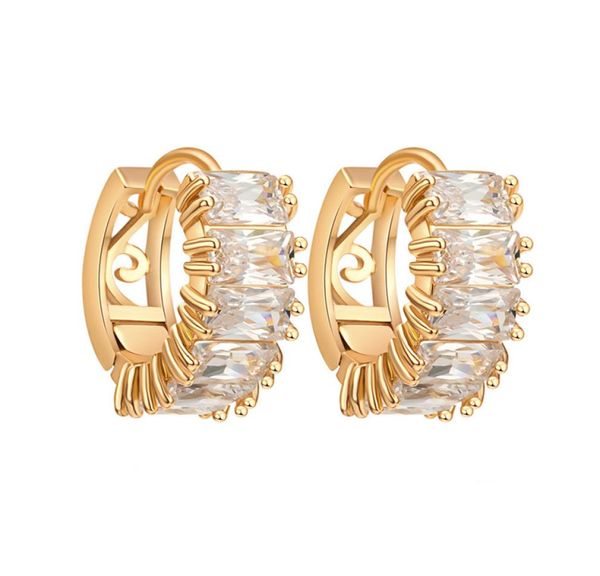 

new fashion earrings hoops real 18k yellow gold plated clear cz earrings studs hoops for girls women3976201, Golden;silver