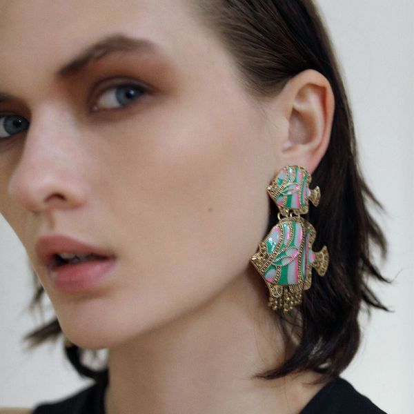 

leading lady fancy 2023 you are the trend dangle drop earrings old fashion new stylish tropical fish colorful earing diamonds brand jwelry, Silver