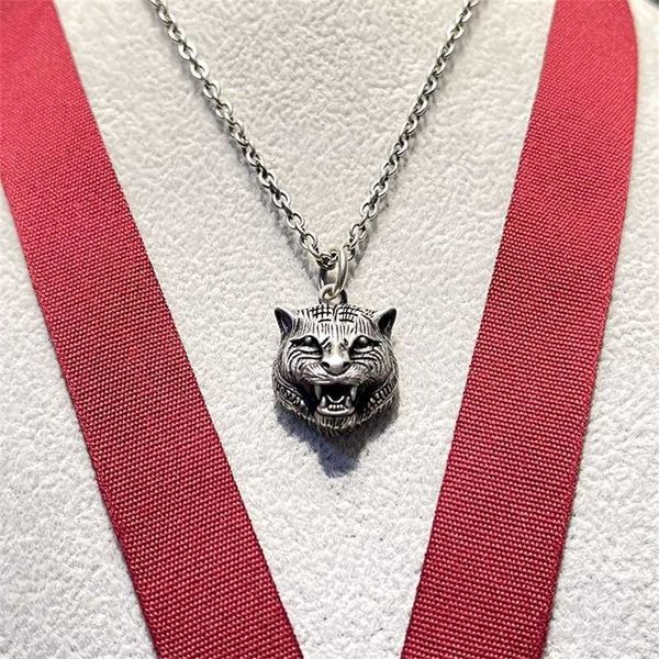 

2023 gujia tiger old 952s necklace men and women personalized zodiac animal head hanging pieces for couples same style, Silver