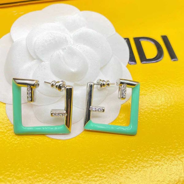 

new square f-letter drop glue made of brass material silver needle and earrings for women, Golden