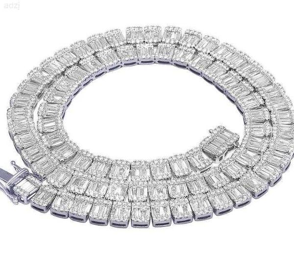 

trend hip hop necklace link chain sterling silver 925 cluster 11mm baguette vvs moissanite tennis necklace
