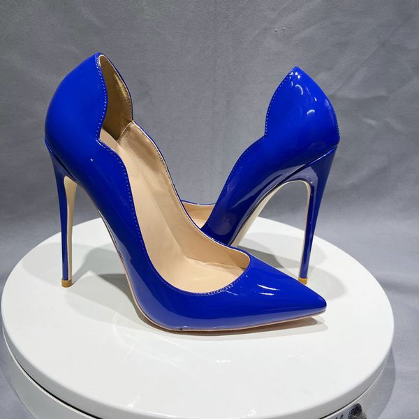 

blue patent leather womens fashion pointy high heels womens stiletto shoes 8//12cm small size 33, Black