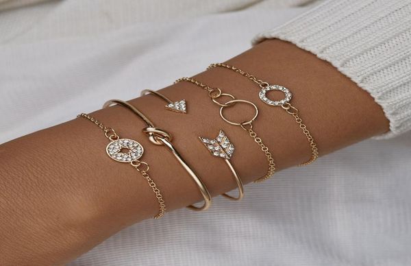 

european and american fashion bracelet set geometric arrow large circle small circle diamond compass compass bracelet set decorati9383178, Golden;silver