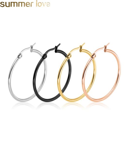 

stainless steel hoop earrings black rose gold plated 15mm60mm exaggerated large round buckle hoop earring for women jewelry6282687, Golden;silver