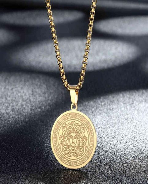 

dainty mythology gorgon necklace women men ancient greek symbol jewelry stainless steel pagan necklace gift4w439060332, Silver