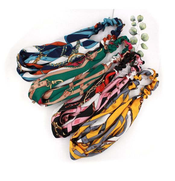 

dhl 4 colors cross headband for women fashion elastic chain printed chiffon hair bands girl turban head wraps9553542, Silver