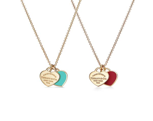 

100% 925 silver enamel double heart necklace female pendant fashion sweet clavicle chain for girlfriend jewelry double electroplating thick