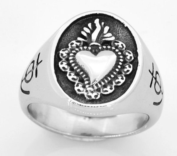 

fanssteel stainless steel punk vintage mens or womens jewelry flame heart ring lovering biker ring fsr14w332068744, Silver