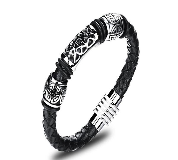

casual male jewelry black braided leather bracelet men stainless steel bracelets bangles cow leather handmade fl9527439140