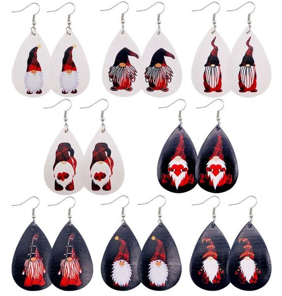 

new design christmas earrings drop shaped christmas dwarf printed leather earrings dangle waterdrop ear hook eardrop women jewelry8221421, Silver