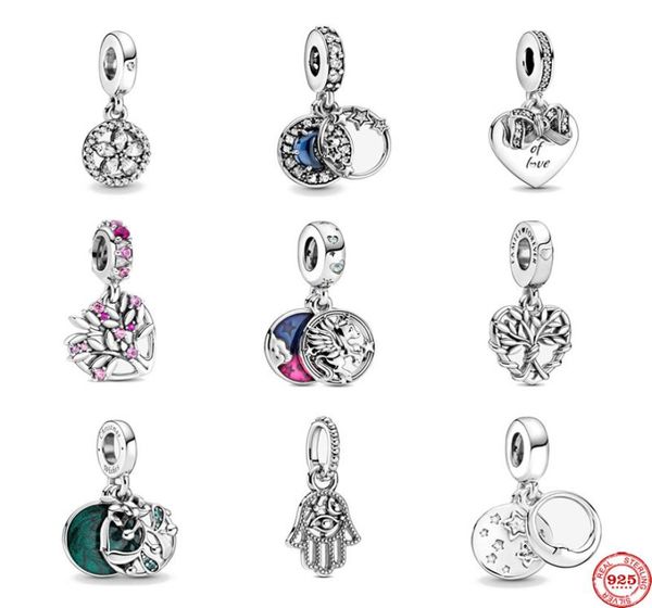 

authentic 925 sterling silver pink heart family tree magical unicorn double dangle beads fit original charm bracelet9459522, Golden;silver