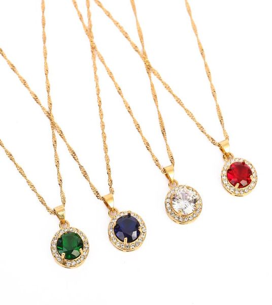 

european and american new fashion golden hollow geometric round big crystal stone pendant necklace4987385, Silver