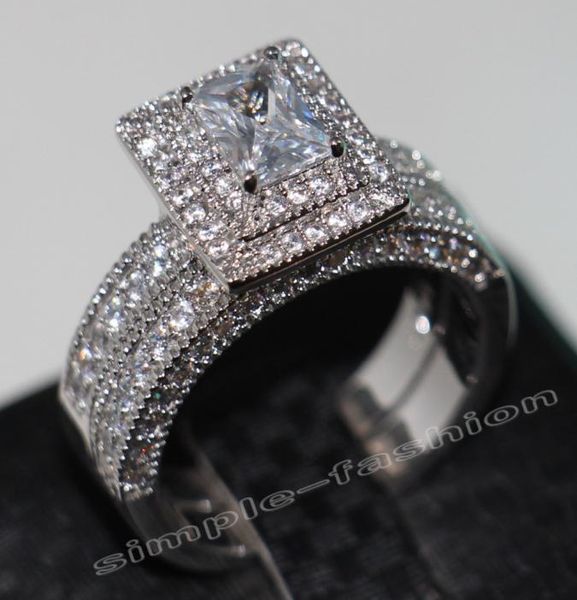 

fashion jewelry handmade 138pcs gem 5a zircon stone 14kt white gold filled engagement wedding band ring bridal set sz 5114659397, Slivery;golden