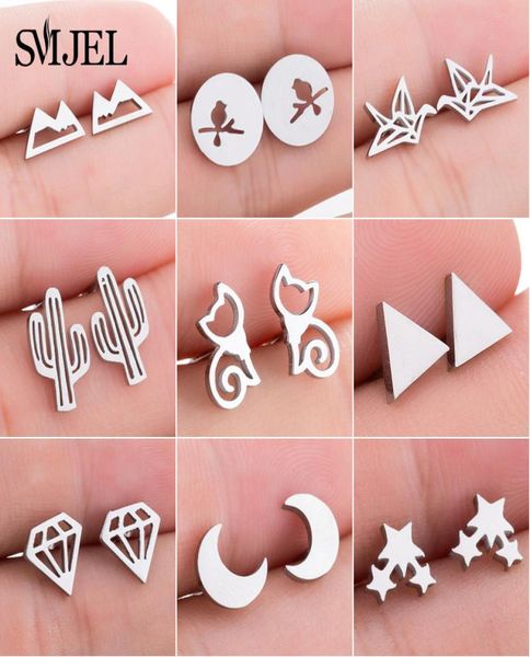 

smjel cute animal stud earrings for women kids stainless steel jewelry cat moon star earings jewelry accessories gifts7423504, White
