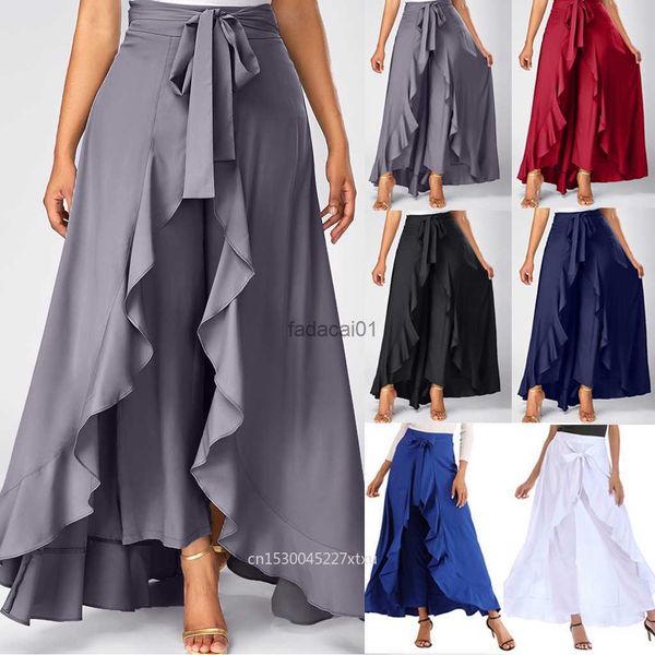 

dress pants short front long back party skirt irregular high low side zipper tie casual wild front overlay pants ruffle dropship l230621, Black
