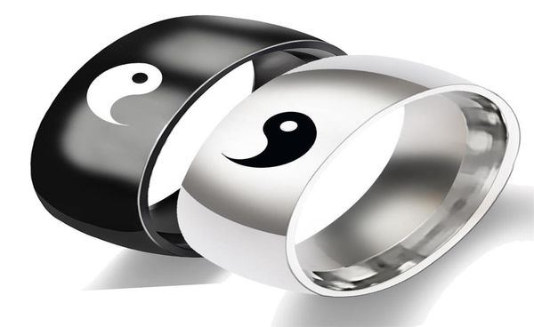 

yin and yang couple ring taiji sign symbol men and women stainless steel gossip ring wedding valentines day gift jewelry5481824, Silver