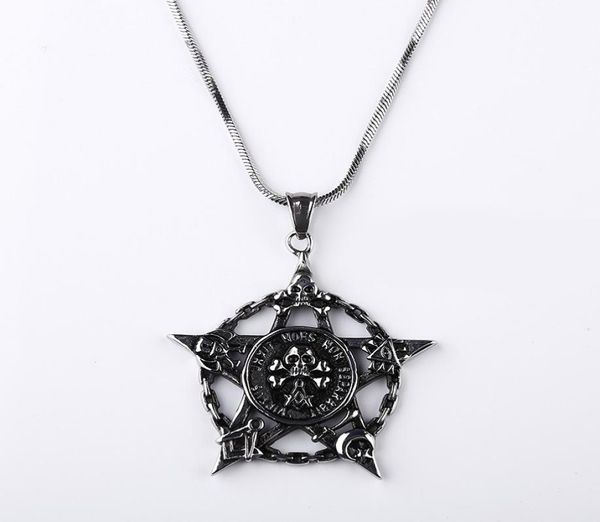 

2018 punk titanium pendants cool pentagram skull pendant necklace for men gothic style hexagram necklace jewelry d719l6145659, Silver