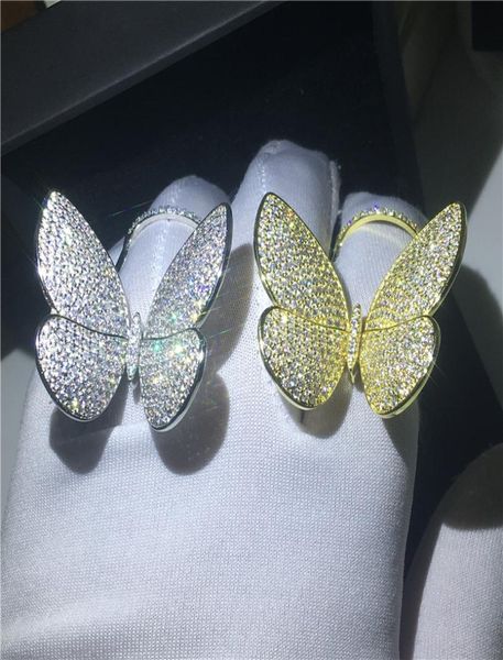 

vecalon luxury flying butterfly ring 925 sterling silver mirco pave diamond engagement wedding band rings for women jewelry5909689, Slivery;golden