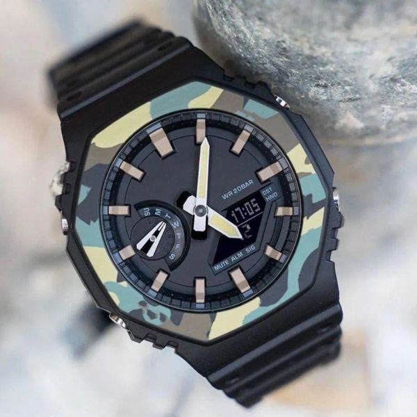 

iced out watch sport quartz men's digital watch slim detachable assembled dial waterproof world time led full feature oak series 6 colo, Slivery;brown