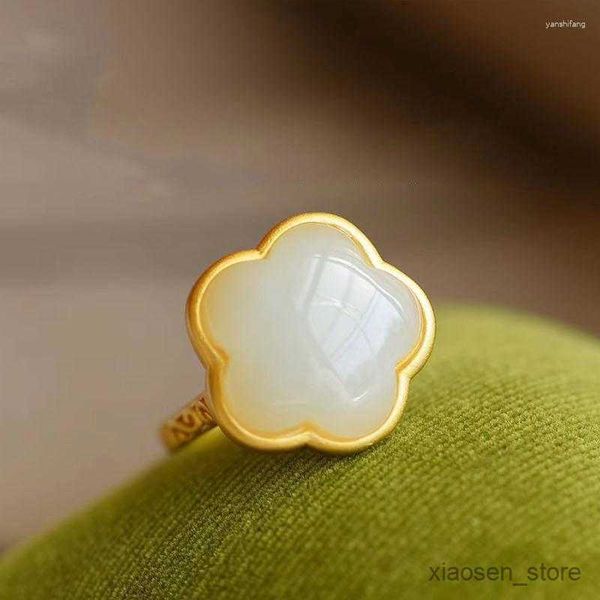 

wedding rings rings rings elegant chimonanthus jade ring women's sterling golden white open adjustable size retro simple r230626, Slivery;golden