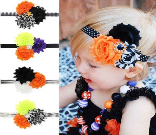 

baby headbands halloween bow headband boutique girls kids rhinestone hair accessories shabby fabric hairbands kha5535497167, Slivery;white