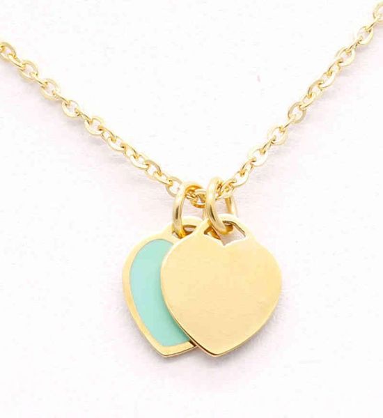 

stainls steel chain enamel double heart lover necklac women necklace fashion trendy paired suspension pendants model mixed 12 colo6573228, Silver