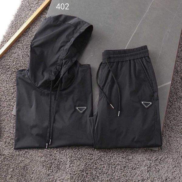 

men's tracksuit designer style new spring/summer lightweight hooded short sleeve pants casual set men's two piece set, Gray