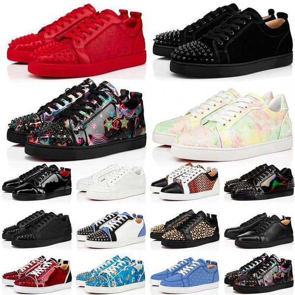 

5a-red shoes low cut platform sneakers mens women luxurys designers vintage bottoms loafers fashion spikes party luxury casual trainers s, Black