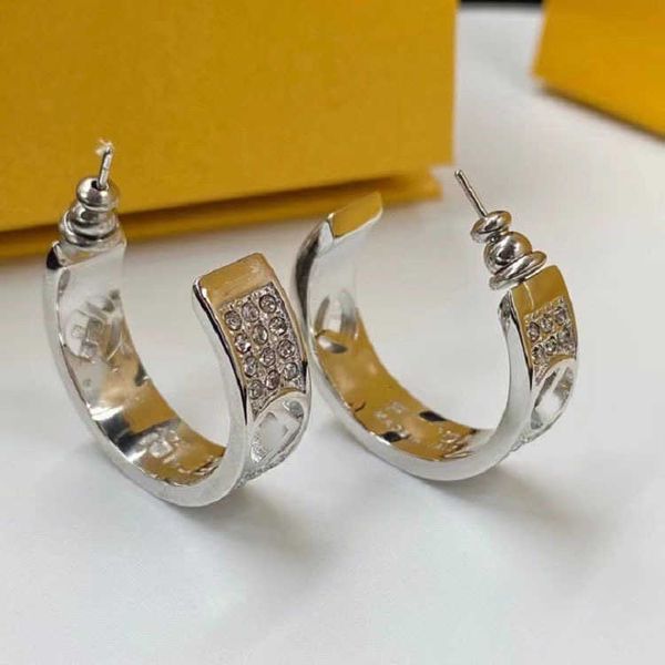 

circle letter f water diamond silver needle ear studs popular design fashion and earrings for women, Golden