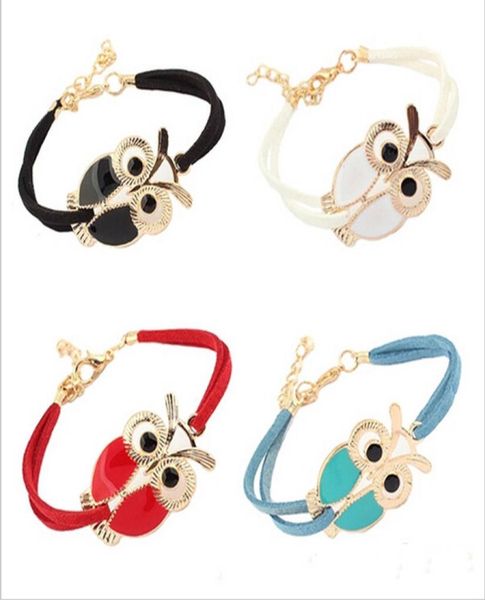 

new women039s charm leather bracelets retro animal owl decoration faux leather charm bangle bracelet for christmas new year gif5830250, Golden;silver