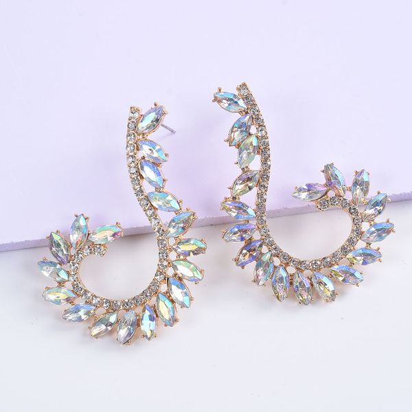 

leading lady fancy 2023 you are the trend dangle drop earrings old fashion 18k 3d hard alloy diamonds new stylish unique curved shape brand, Silver