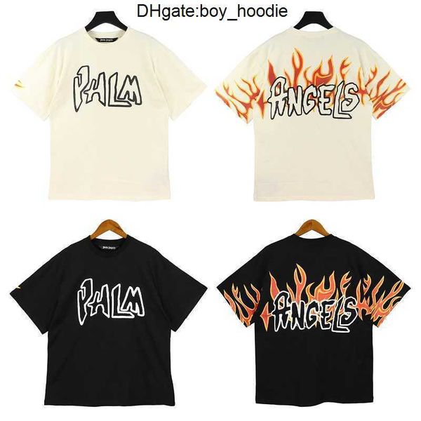 

designer fashion clothing tees tshirt palms flame letter printing short sleeve trend brand high street men's women's loose t-shirt, White;black