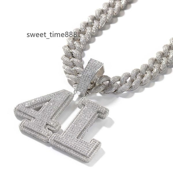 

hip hop letter necklace copper set zircon full diamond numeric letter pendant jewelry necklace, Silver