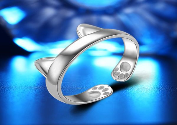 

platinum rings cute totoro open sterling concise silver rings color silver jewelry whole cat ear ring1332617