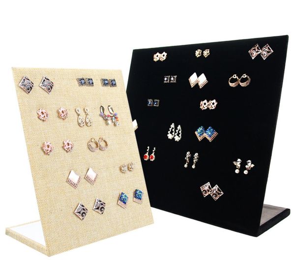 

velvet earring display prop wooden l shape jewellery displays for boutique counter tablekiosk piercing stud earrings holder tr5733701, Black