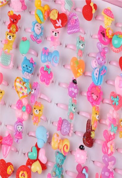 

10 pcs cute children039s day jewelry plastic kids rings for girls with mixed style resin cabochons mixed color8295738, Red;brown